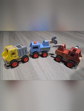 Wooden Kids Construction Truck Playset - Yellow, Blue, Red